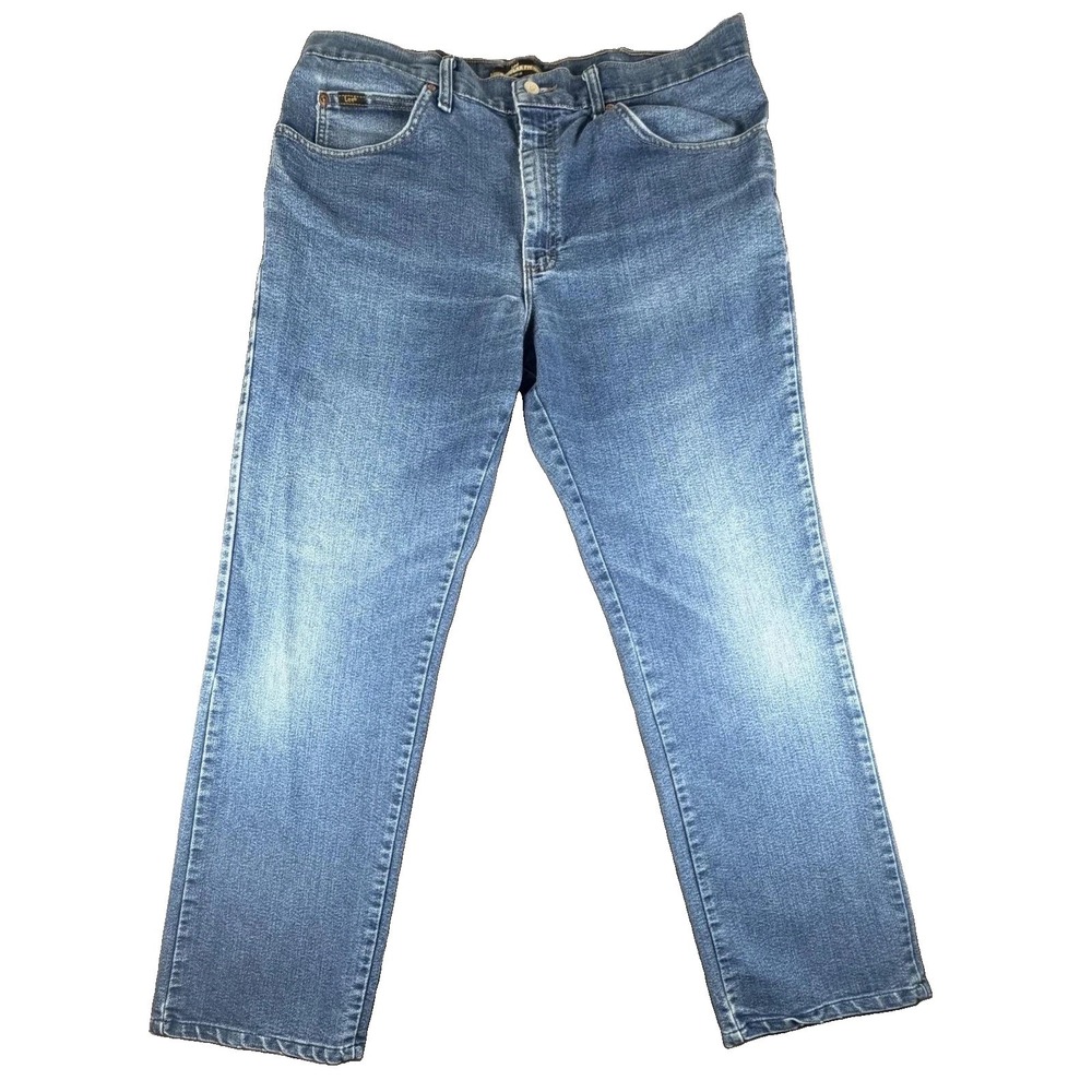Lee Jeans Mens 38x34 Medium Wash Blue Regular Fit Straight Leg Denim Pockets
